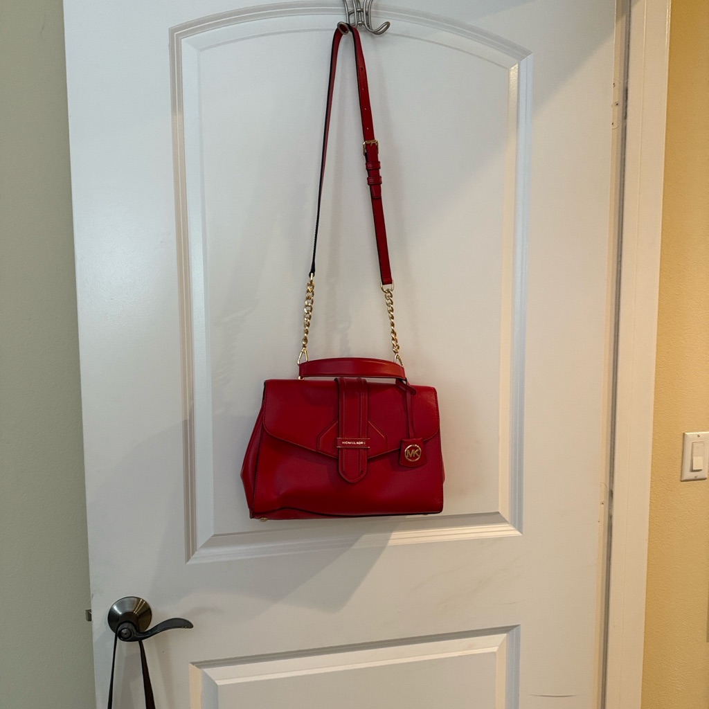 Michael Kors Red Satchel With Gold Accents